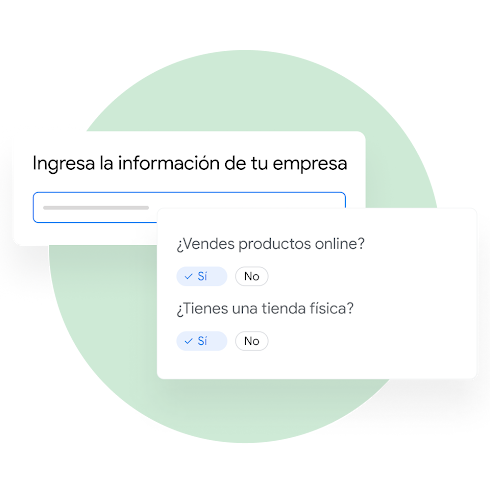 Interfaz de usuario que muestra cómo se le solicita al usuario que responda preguntas sobre su empresa en Merchant Center.